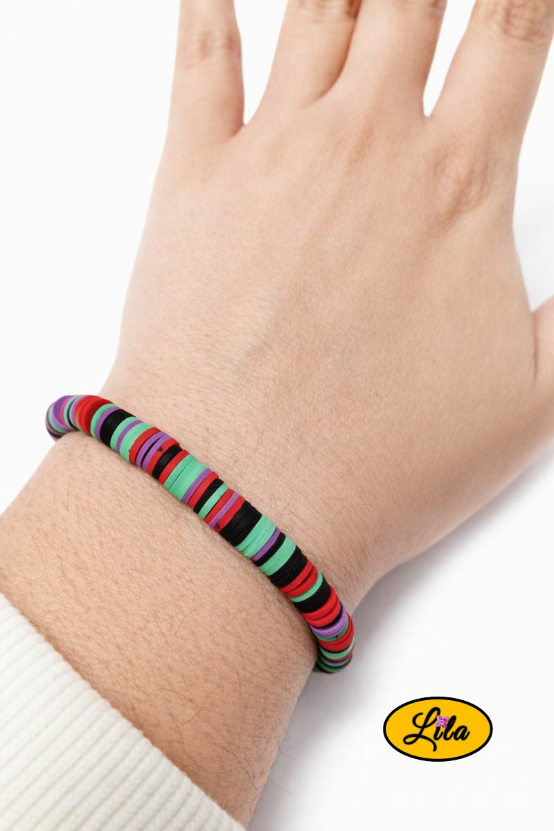 Bracelet Heishi Noir Rouge Mauve