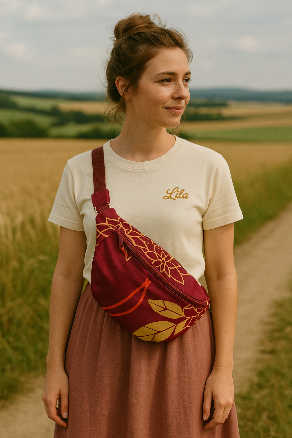 Sac banane rouge fleuri