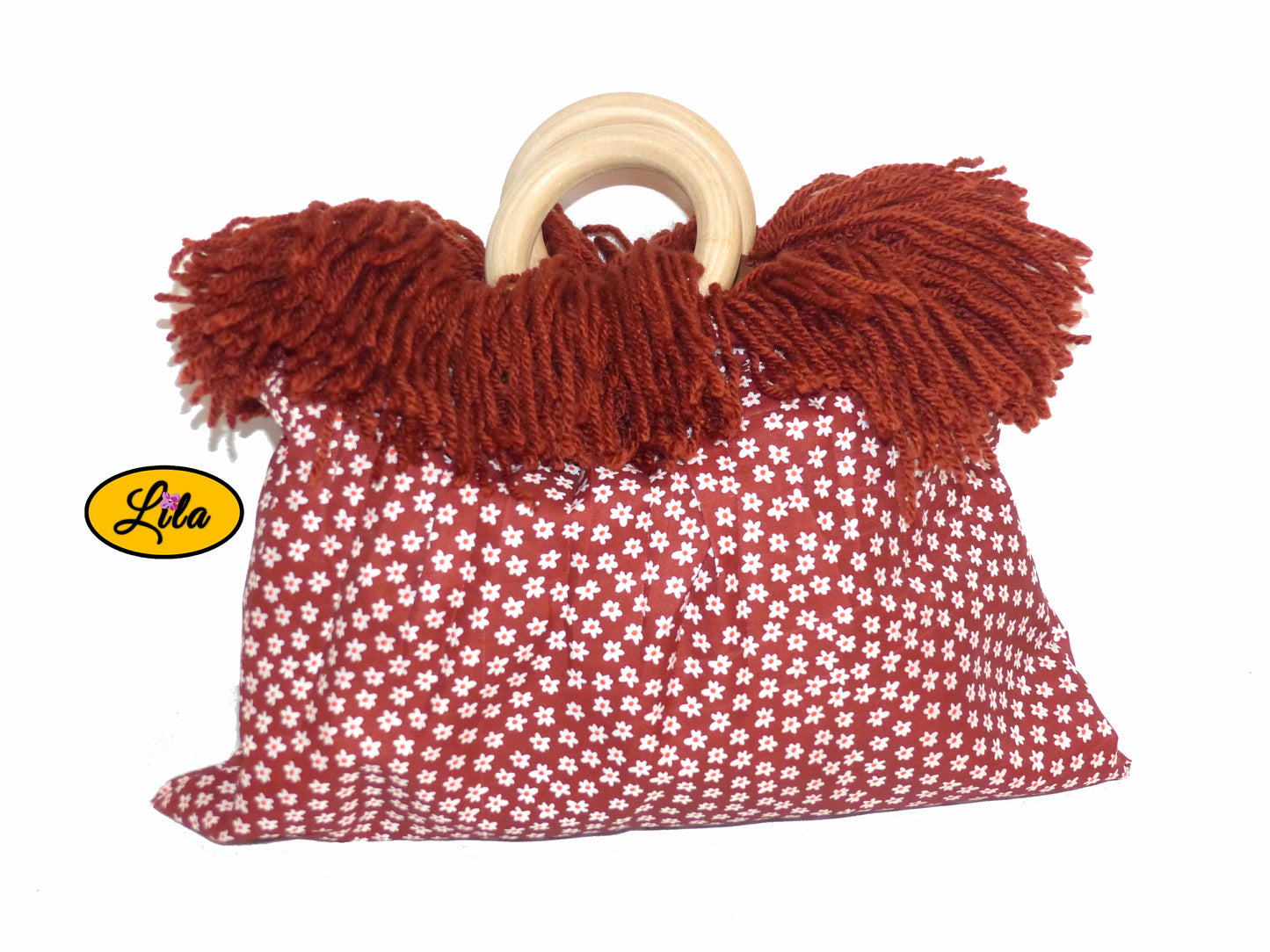 Sac à main bohème – fleurs brunes et franges