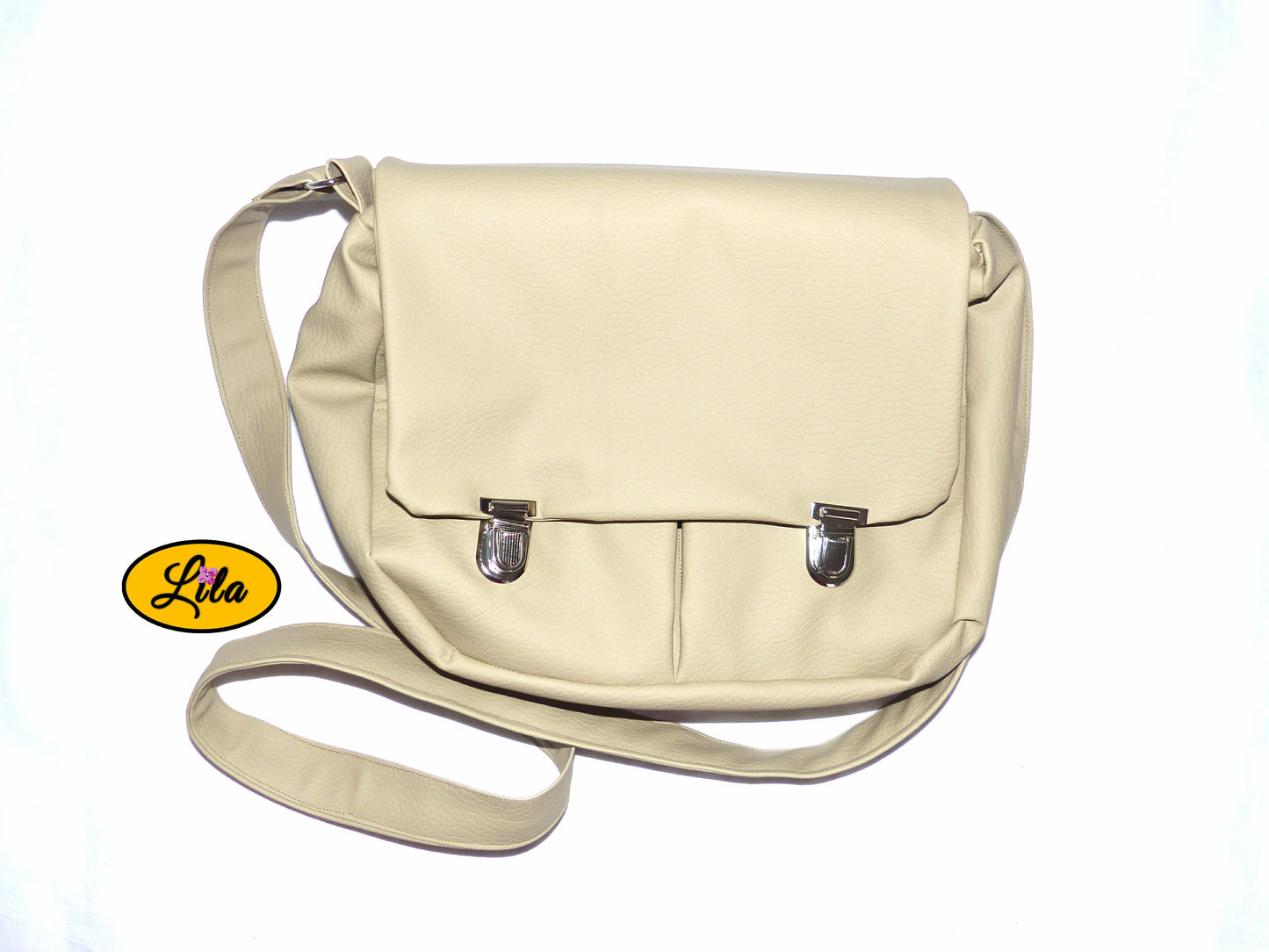 Sac besace crème en simili cuir