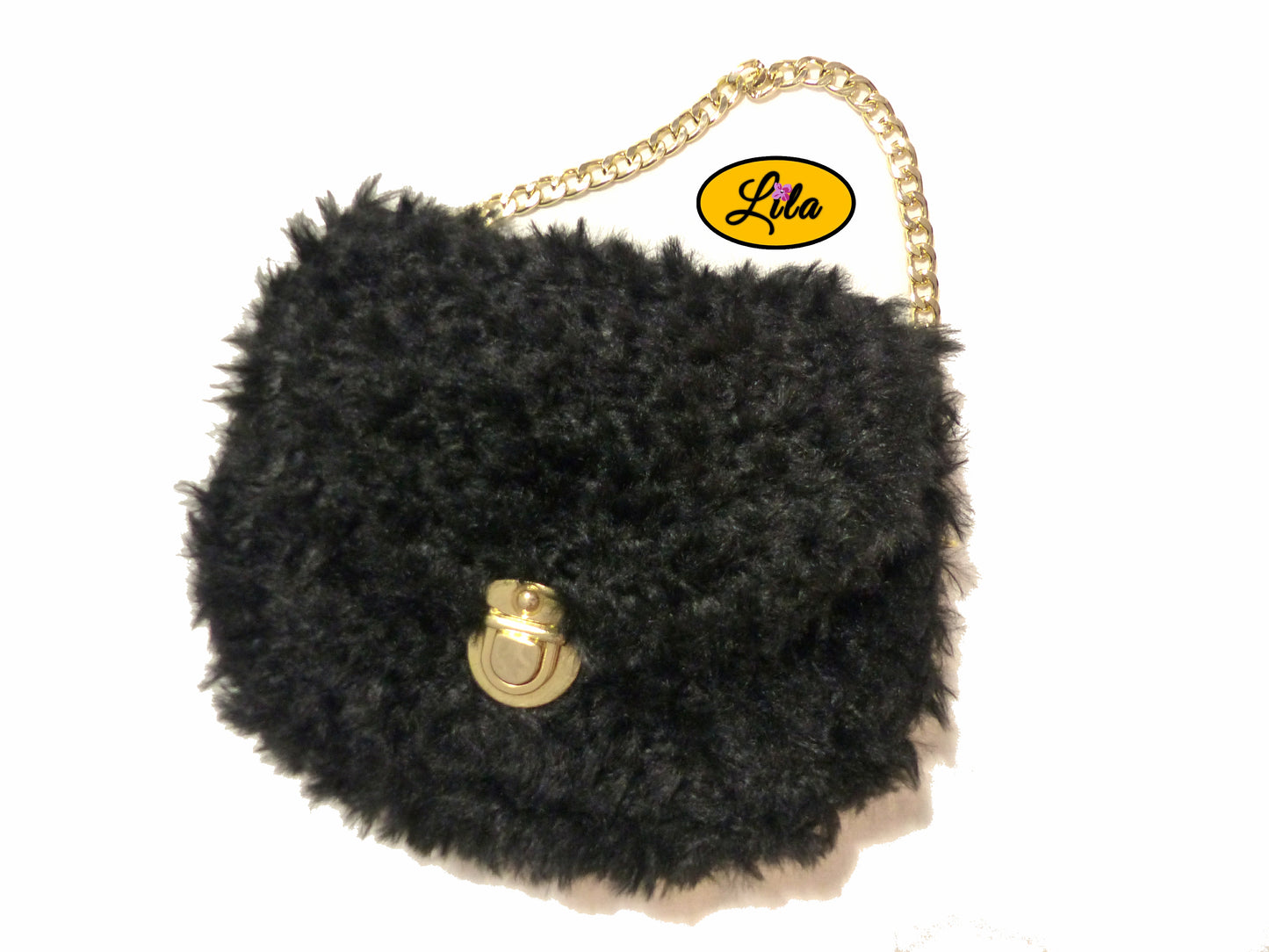 Petit sac noir effet fausse fourrure