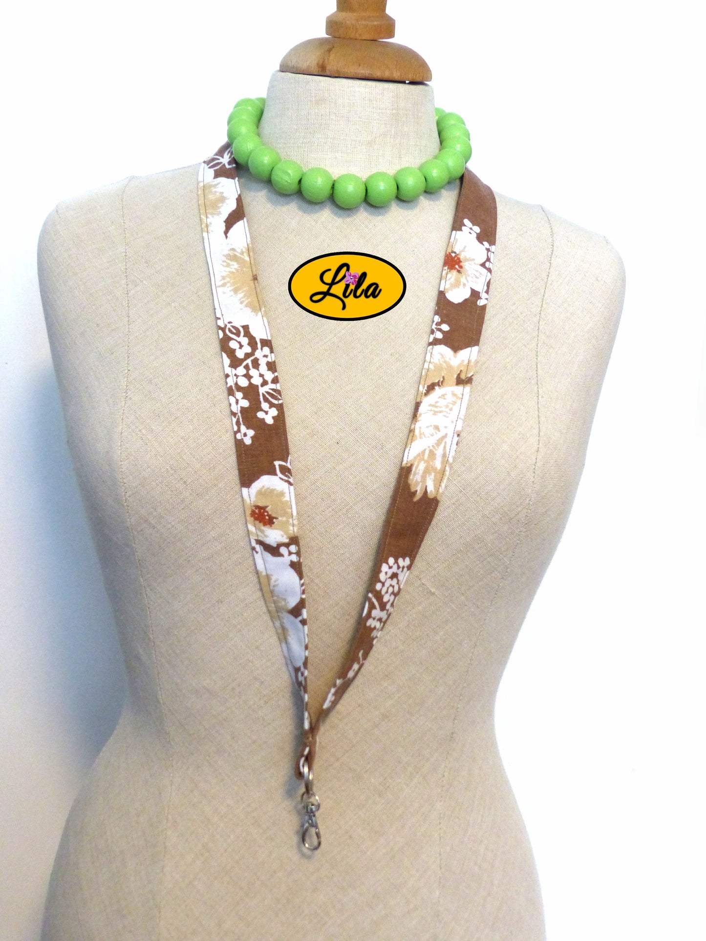 Porte-badge brun fleuri