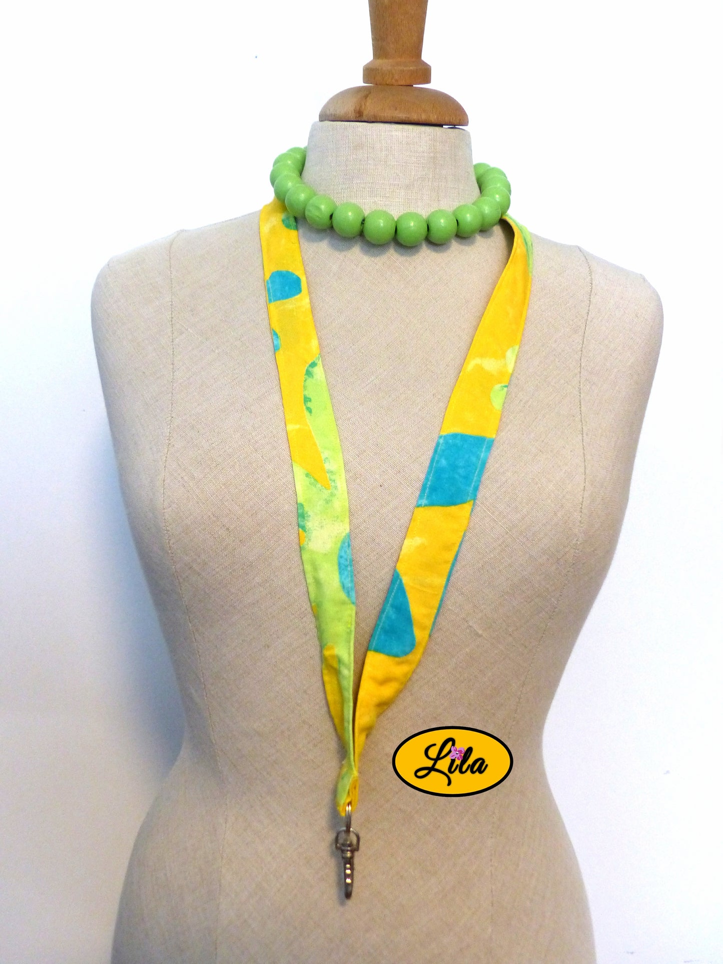 Porte-badge jaune fleuri
