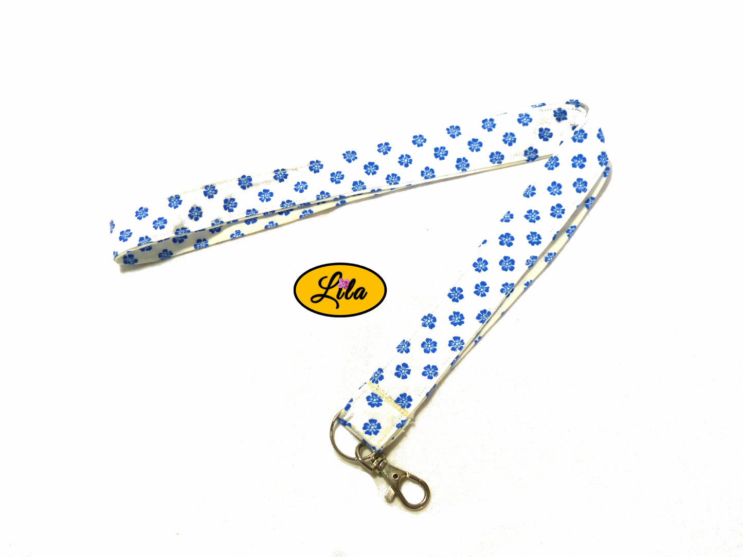Porte-badge fleurs bleues
