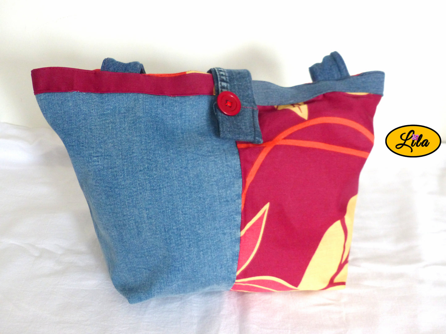 Sac épaule jeans et rouge fleuri