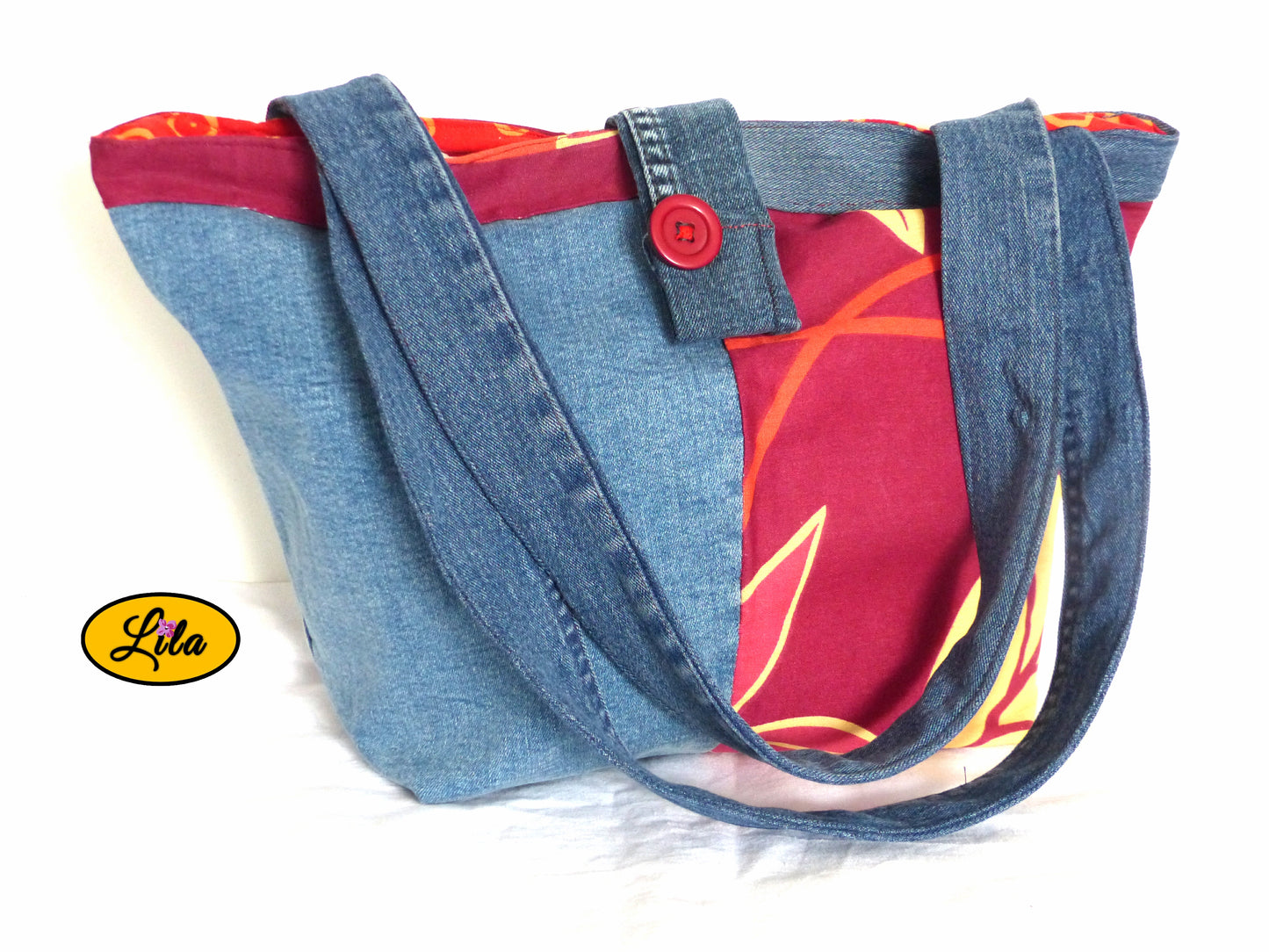 Sac épaule jeans et rouge fleuri