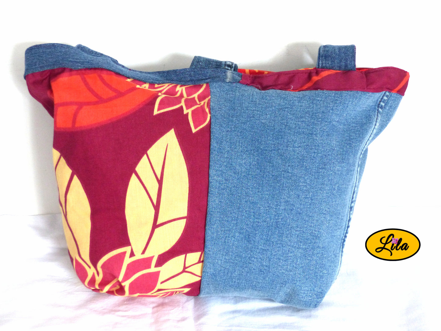 Sac épaule jeans et rouge fleuri