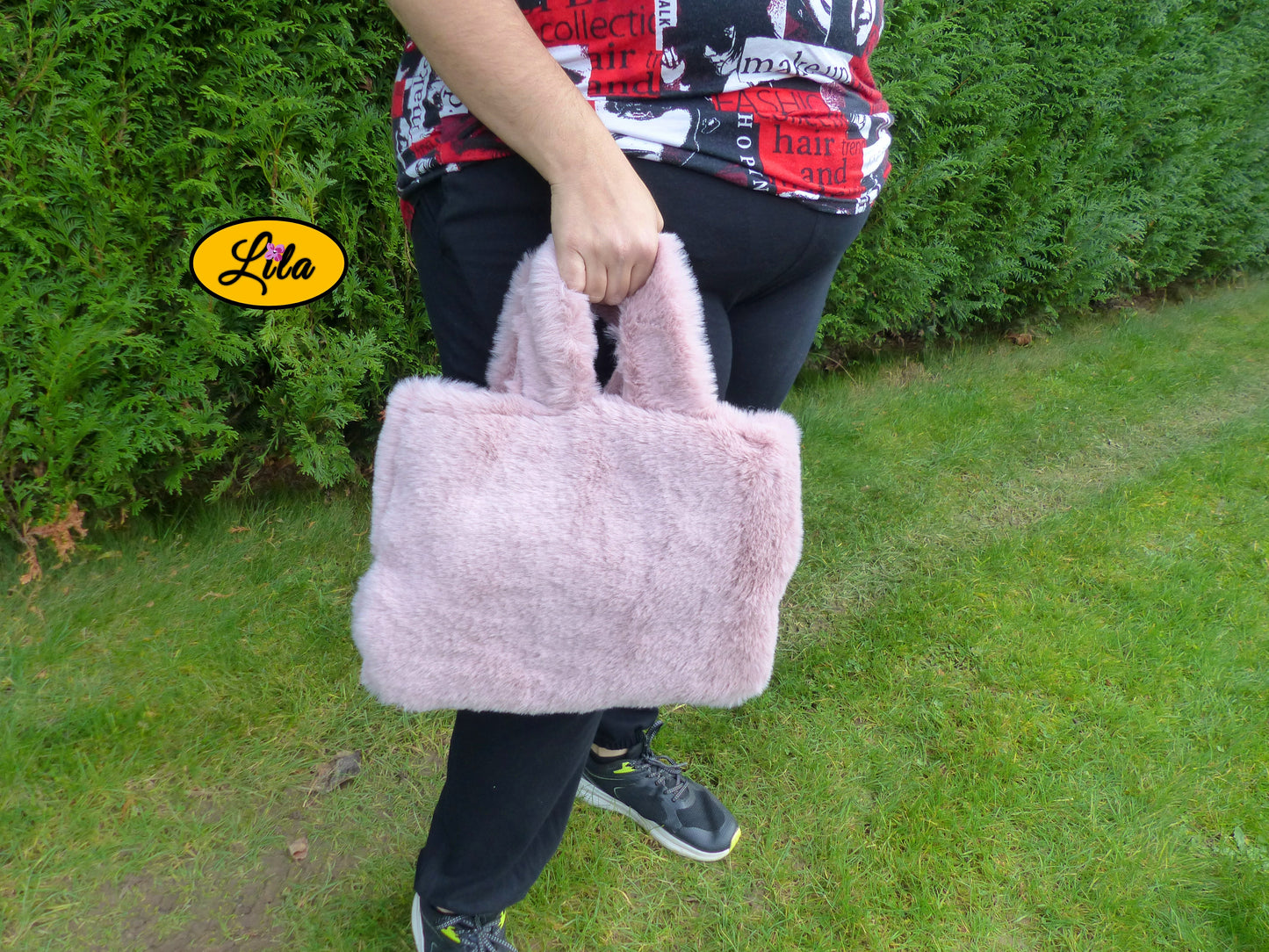 Sac fausse fourrure vieux rose