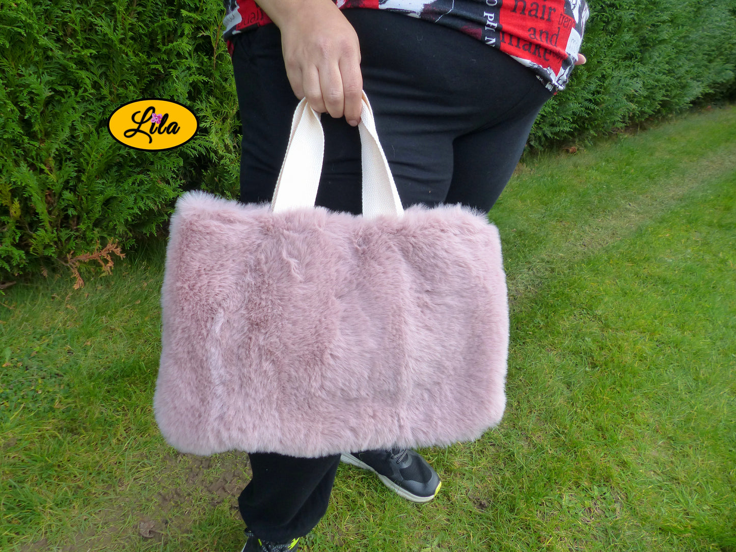 Sac fausse fourrure vieux rose bis