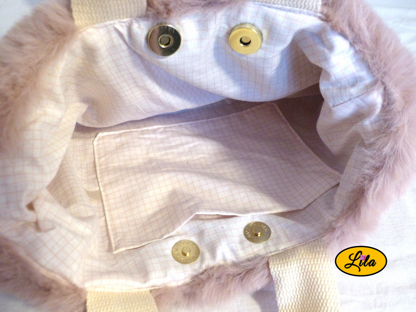 Sac fausse fourrure vieux rose bis