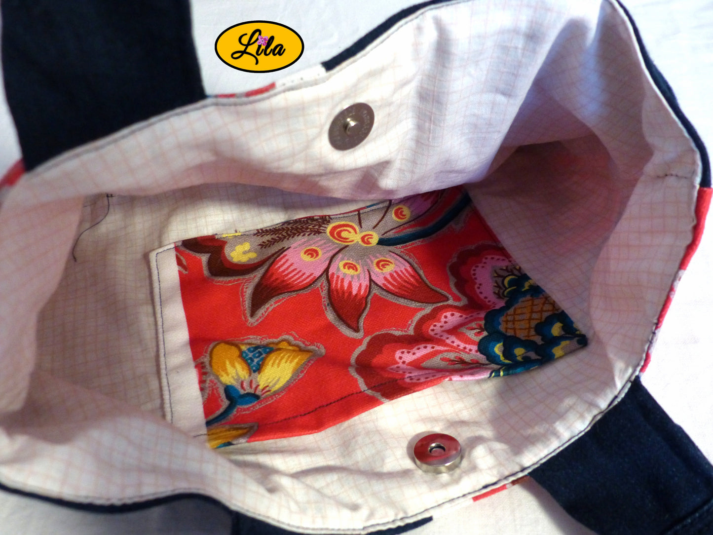 Sac à main en jeans et tissu floral rose