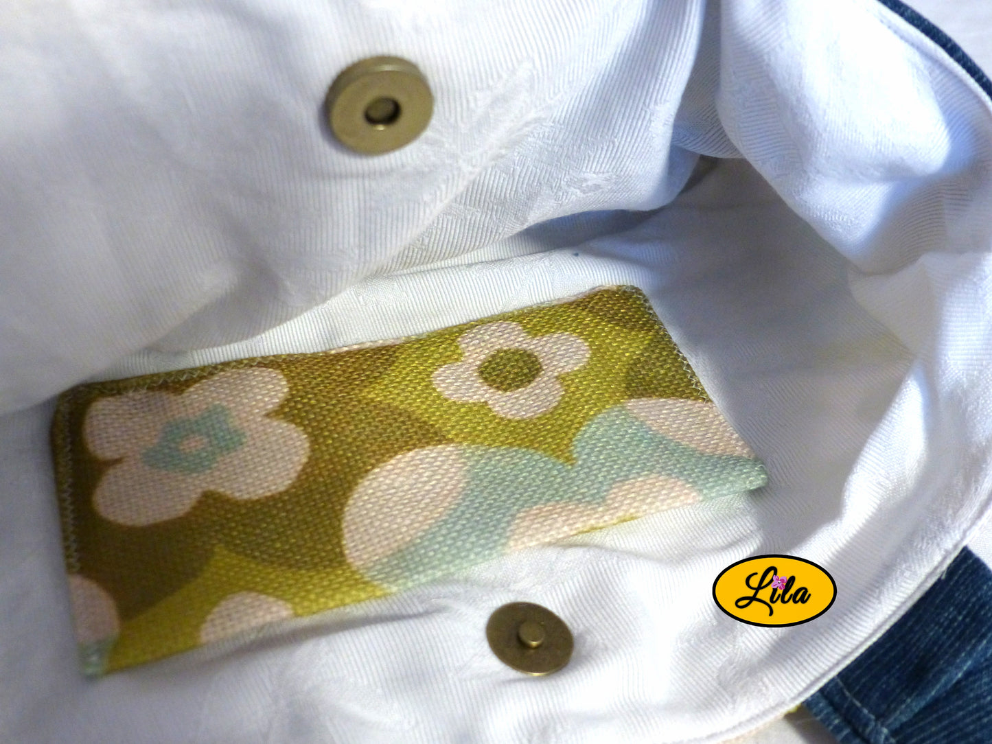 Sac à main en jeans et tissu vintage fleuri vert