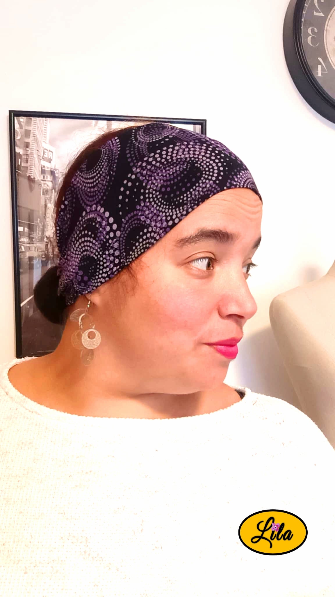 Bandeau Noir pois mauves