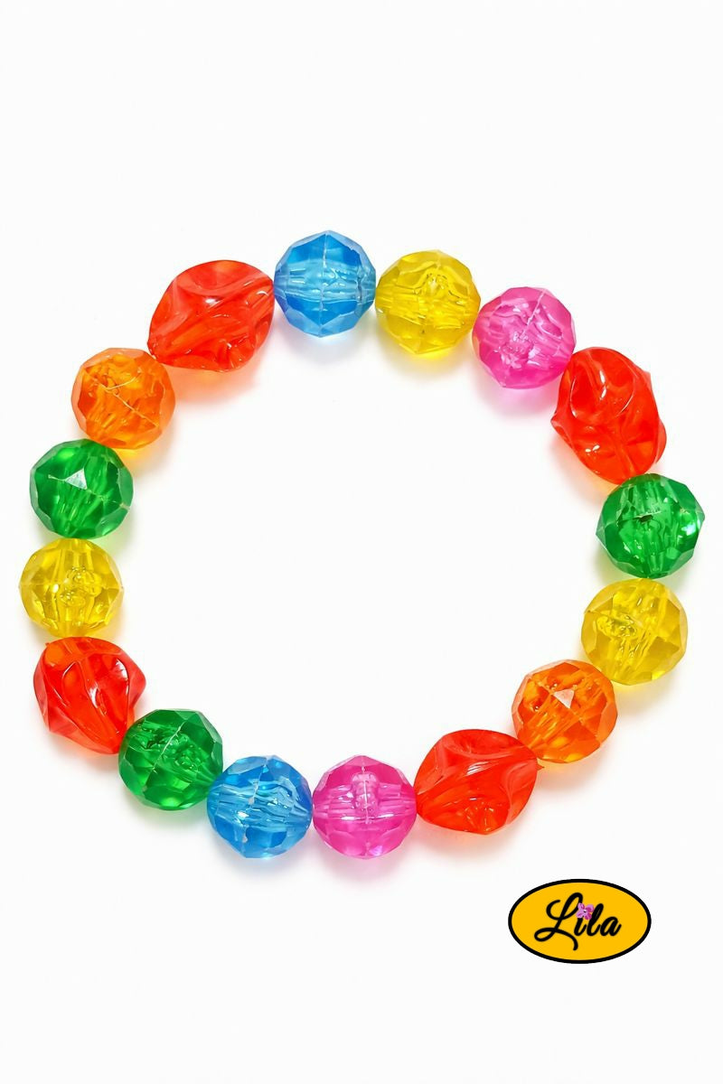 Bracelet grosses perles multicolores vintage sur fond blanc vue produit