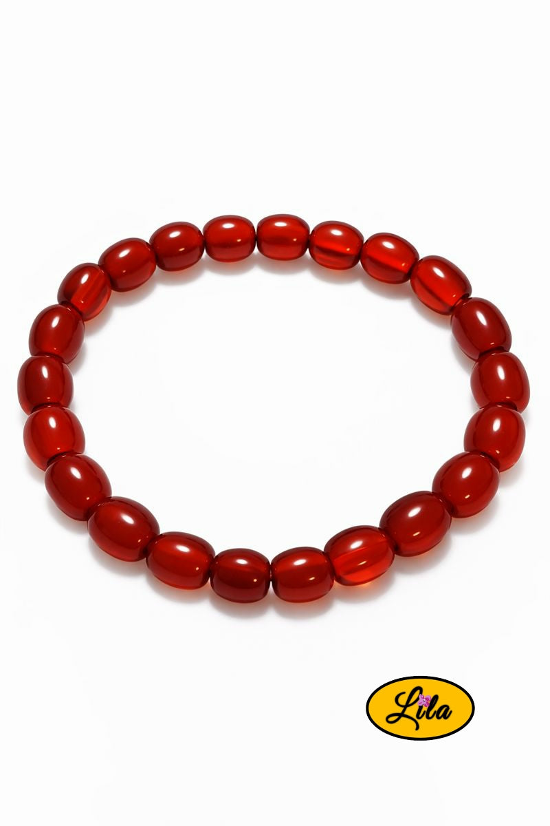 Bracelet perles ovales ambrées sur fond blanc vue produit