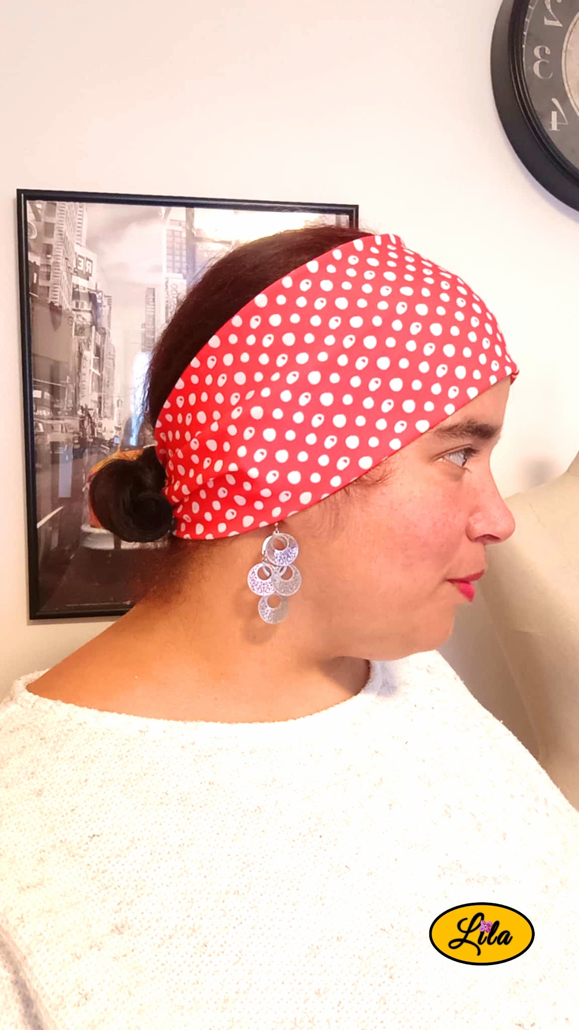 Bandeau Rose à pois blancs