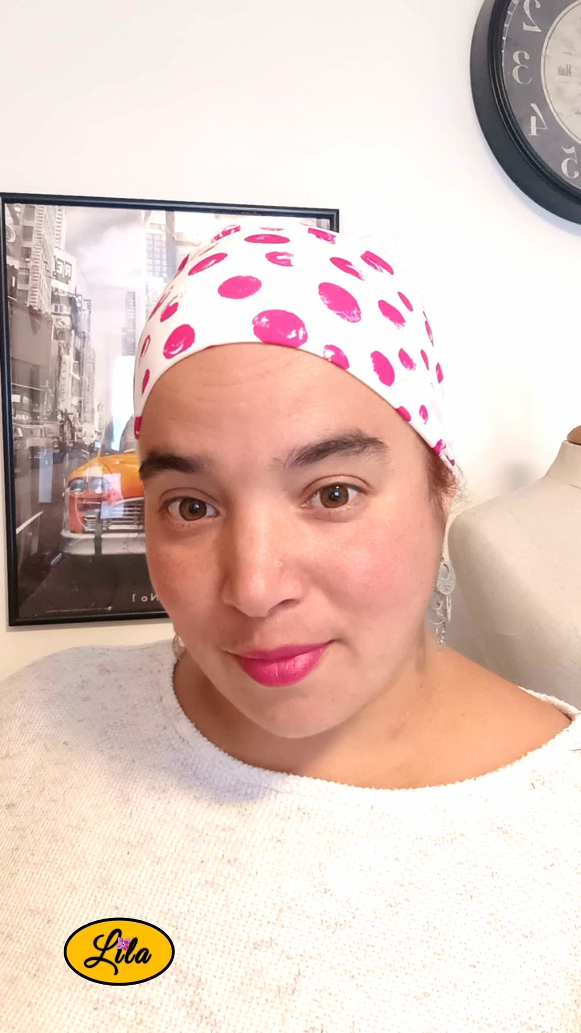 Bandeau blanc à ronds roses