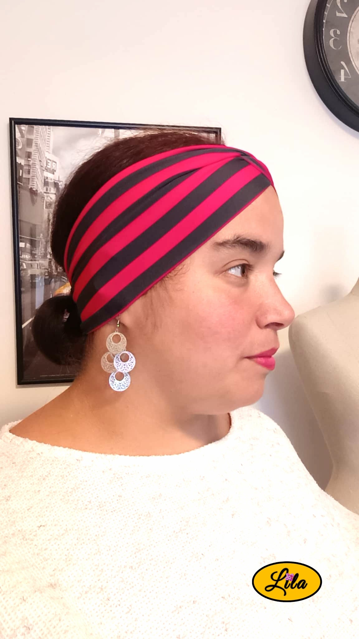 Bandeau Rose à lignes grises horizontales