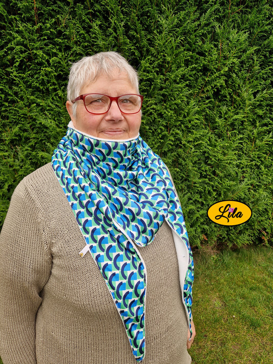 Foulard polaire esprit vintage vert bleu blanc