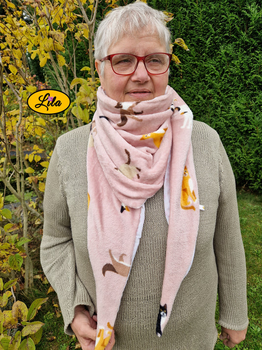 Foulard à motifs chats et coton blanc rosé