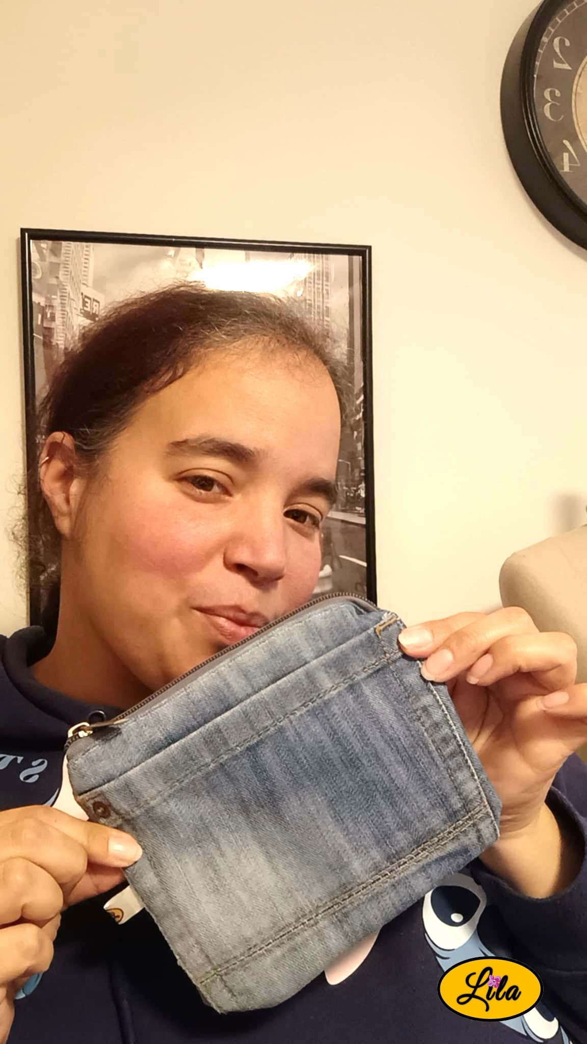 Trousse en jeans & bande vintage verte