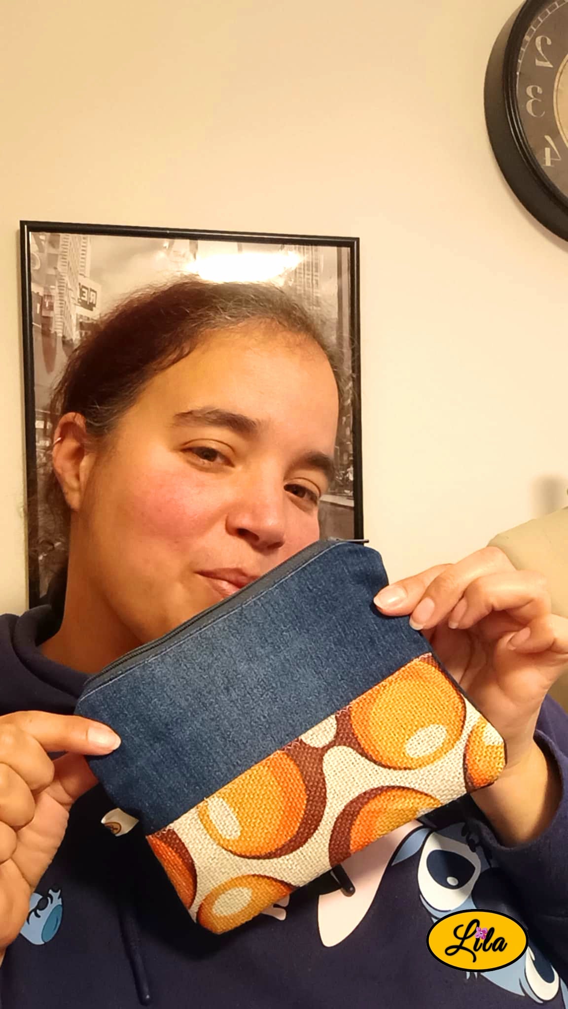 Trousse en jeans & bande vintage orange