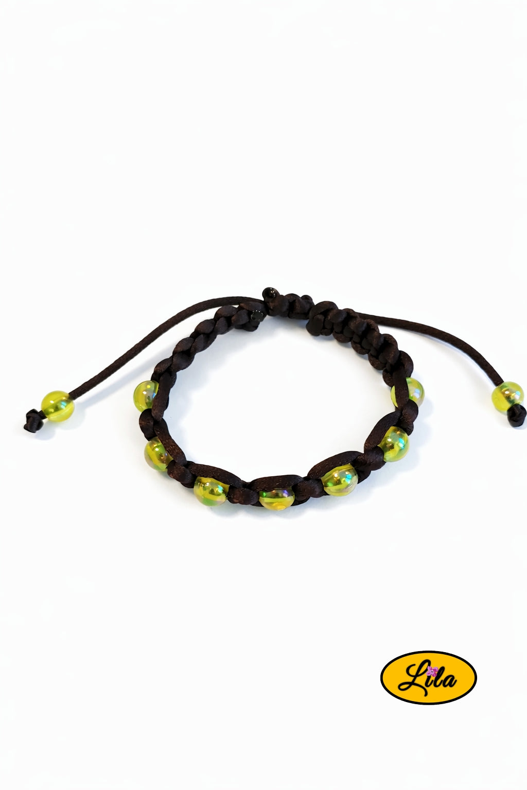 Bracelet Shamballa brun perles jaunes transparentes