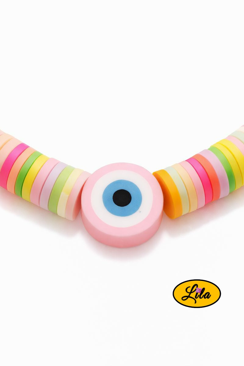 Bracelet Heishi fluo oeil rose