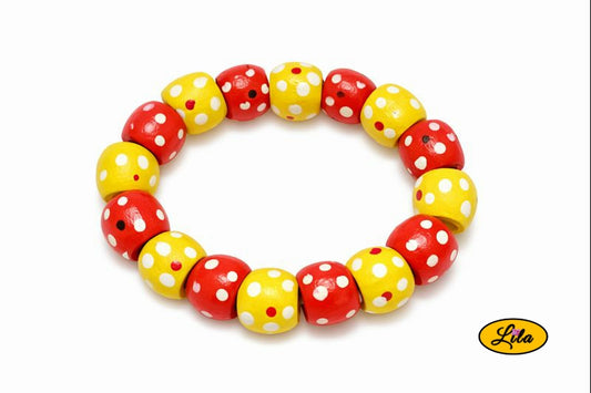 Bracelet perles en bois jaune et rouge