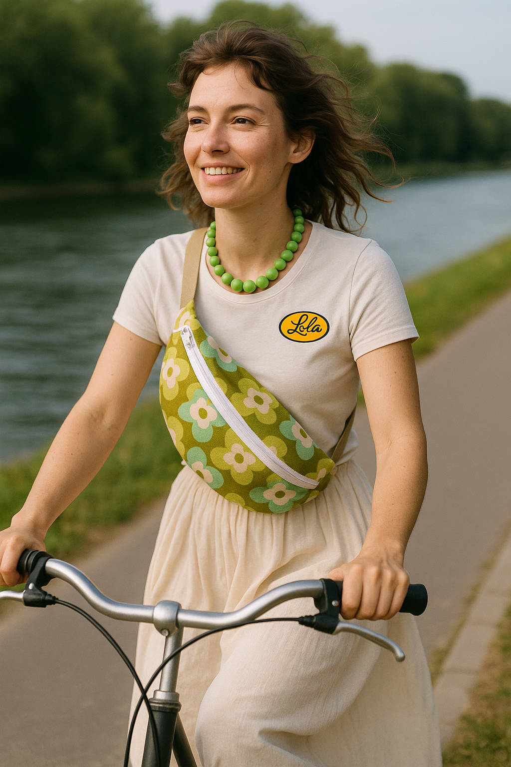 Sac banane fleurie verte