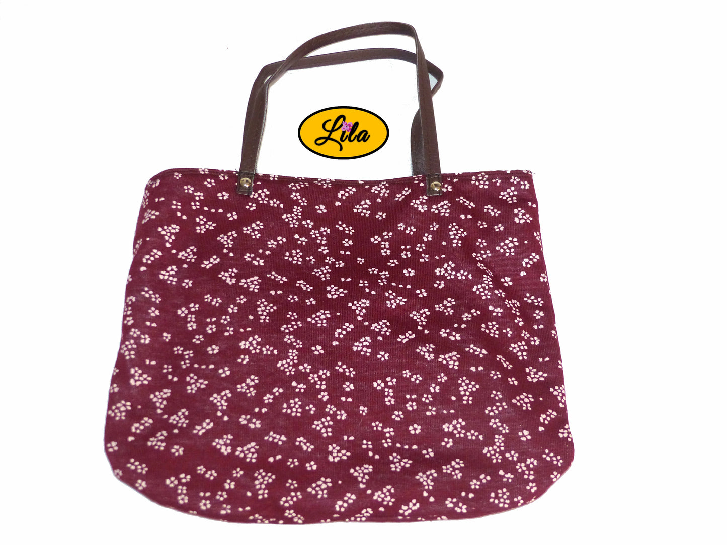 Sac enfant fleuri bordeaux avec pochette assortie