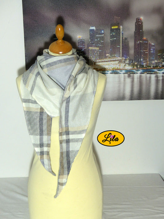 Foulard vintage ligné brun et gris