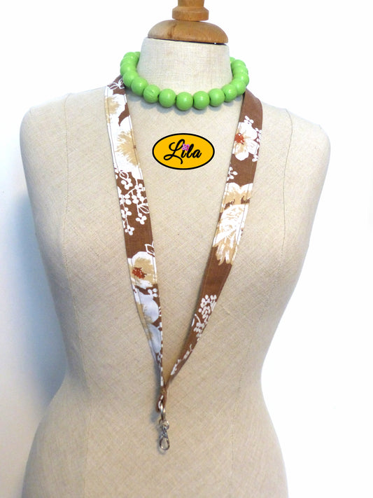 Porte-badge brun fleuri