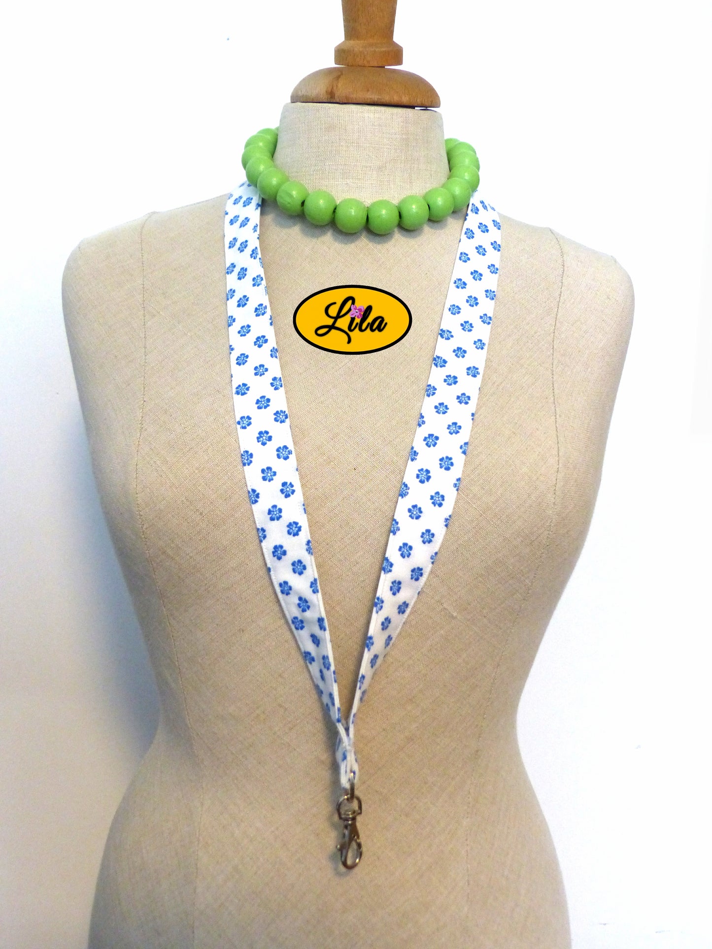 Porte-badge fleurs bleues