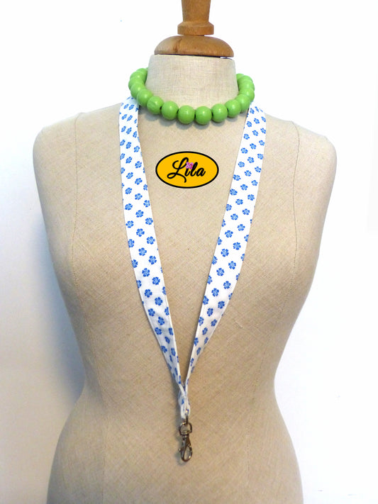 Porte-badge fleurs bleues