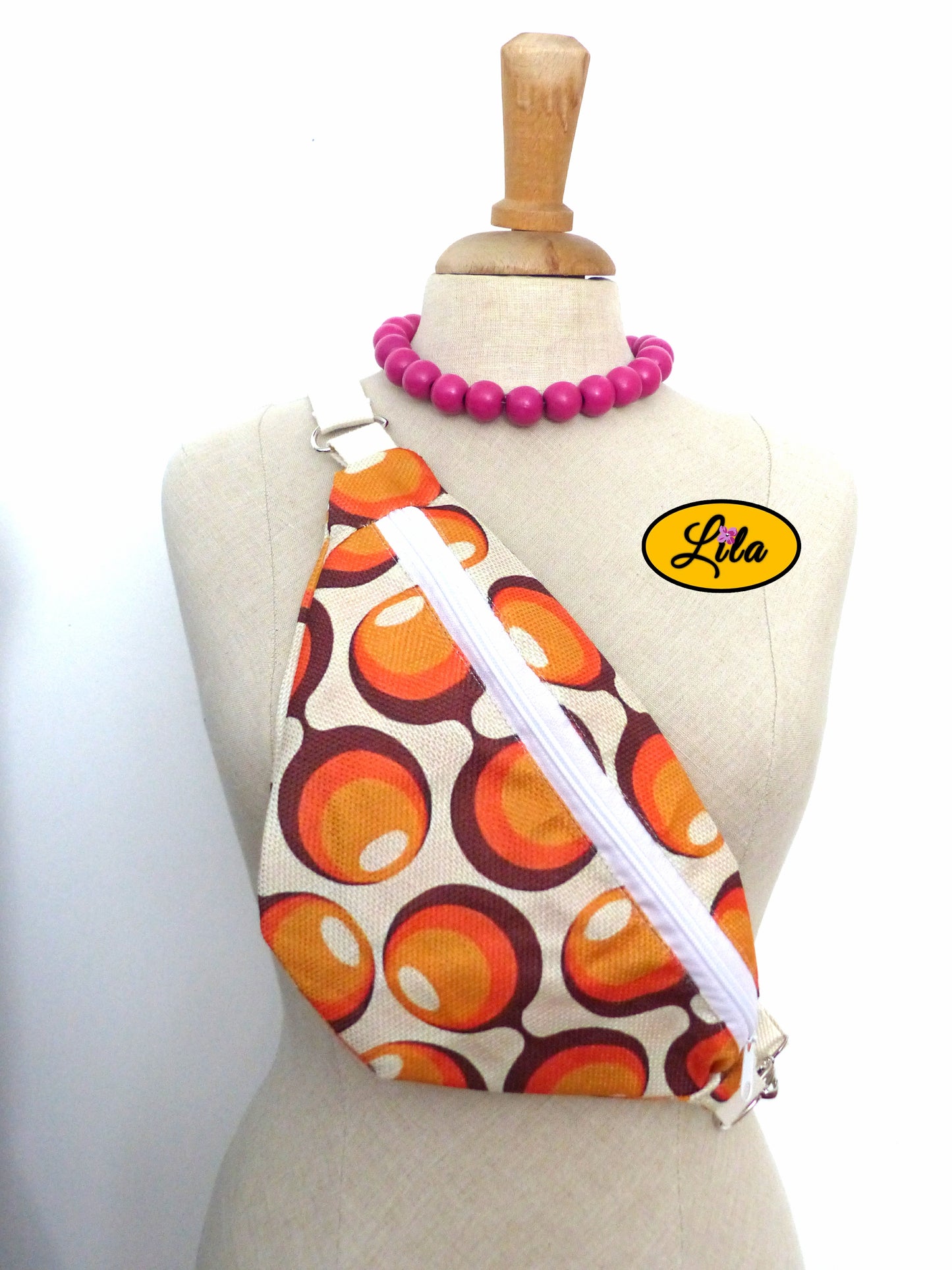 Sac banane motif rond vintage orange