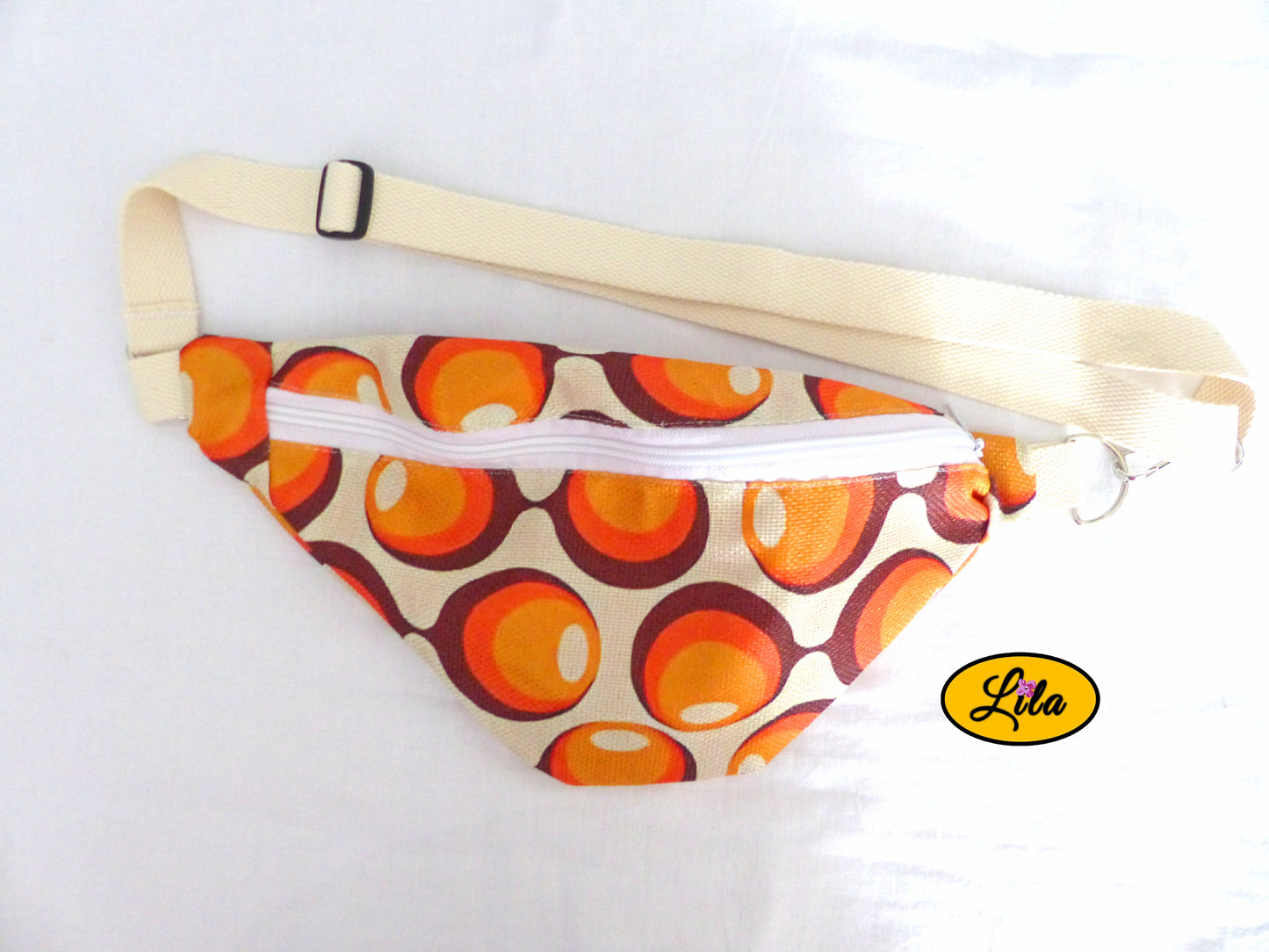 Sac banane motif rond vintage orange