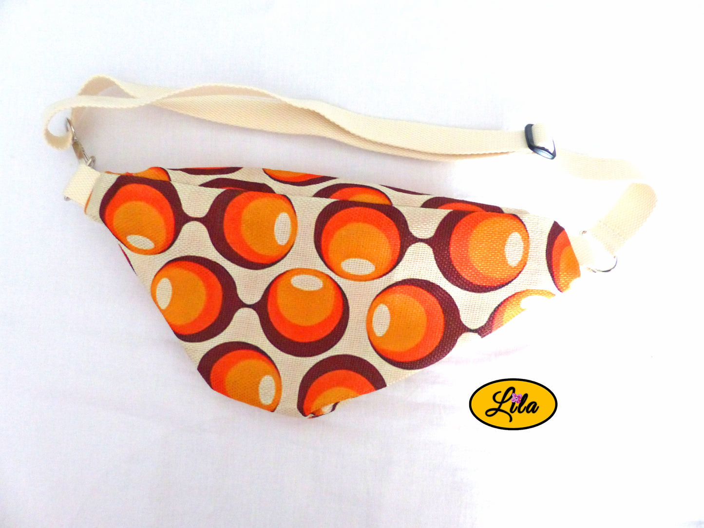 Sac banane motif rond vintage orange