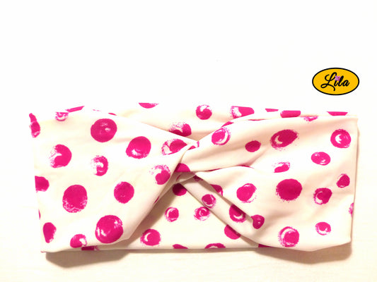Bandeau blanc à ronds roses
