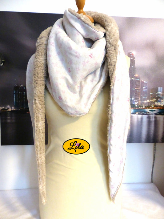 Foulard Teddy et coton blanc motif rosé