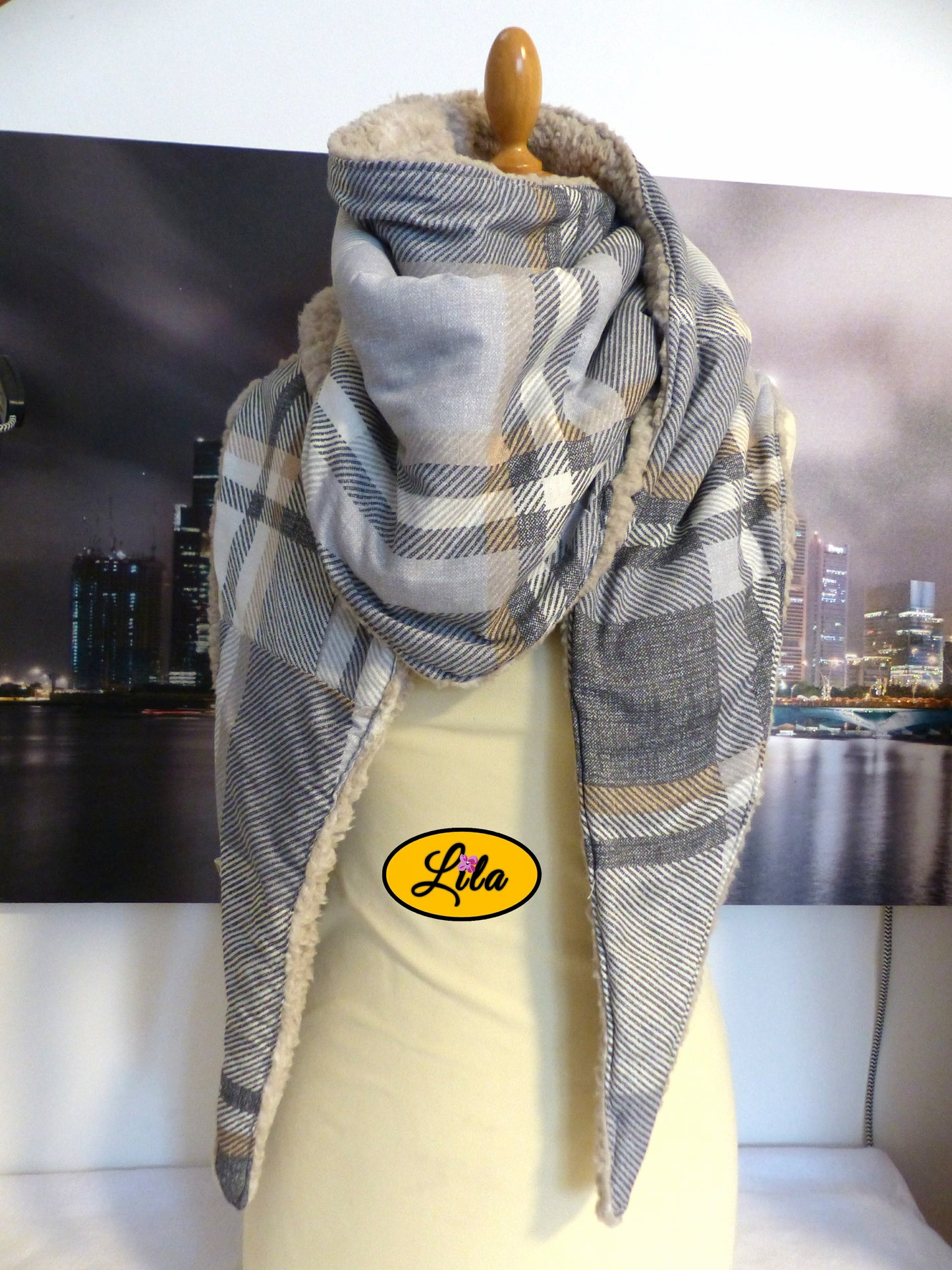 Foulard Teddy et tartan brun