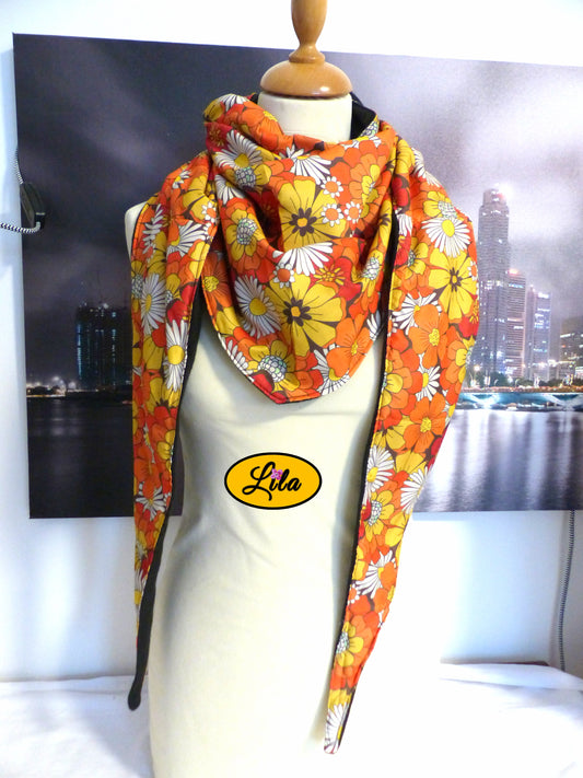 Foulard noir vintage fleuri