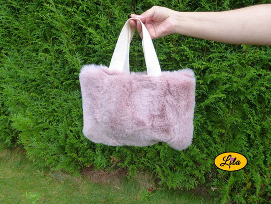 Sac fausse fourrure vieux rose bis