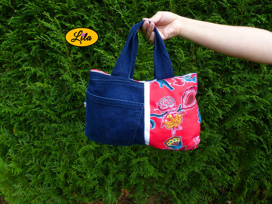 Sac à main en jeans et tissu floral rose