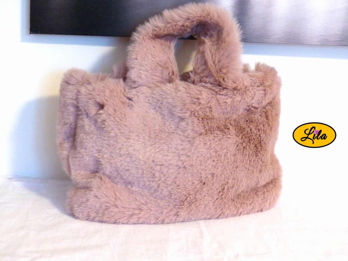 Sac fausse fourrure vieux rose