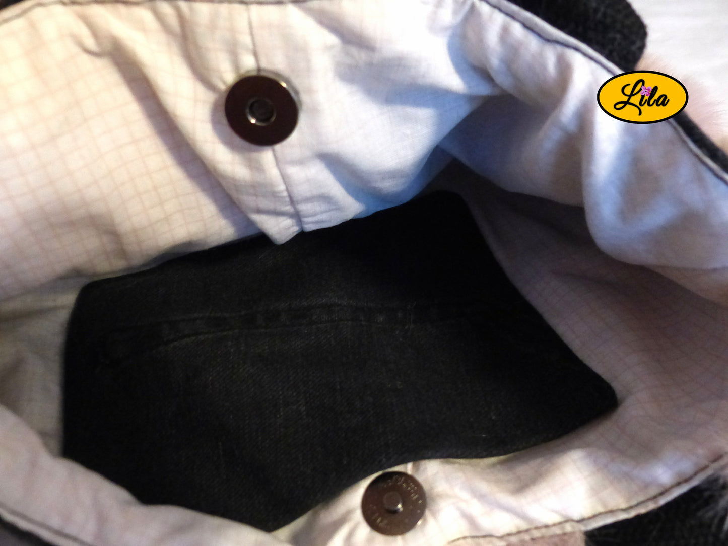 Sac jeans noir fausse fourrure vieux rose