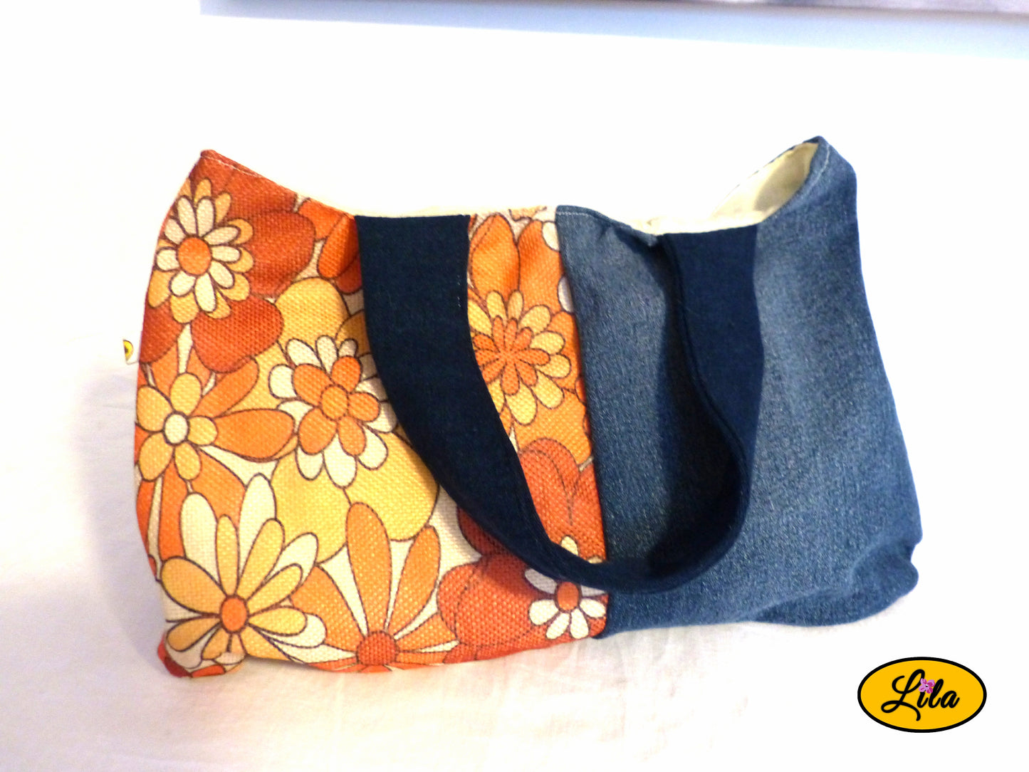 Sac jeans vintage fleuri