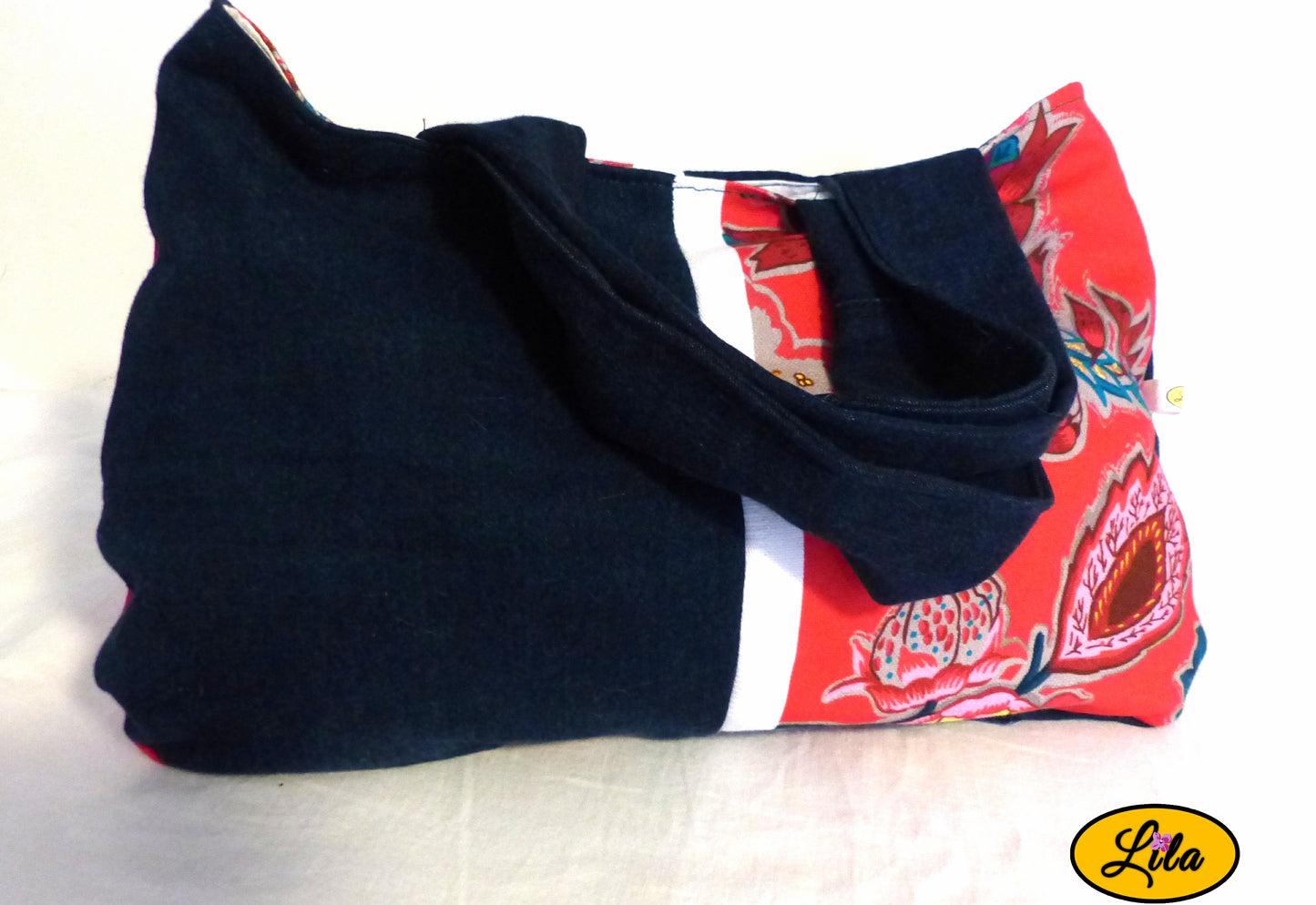 Sac à main en jeans et tissu floral rose