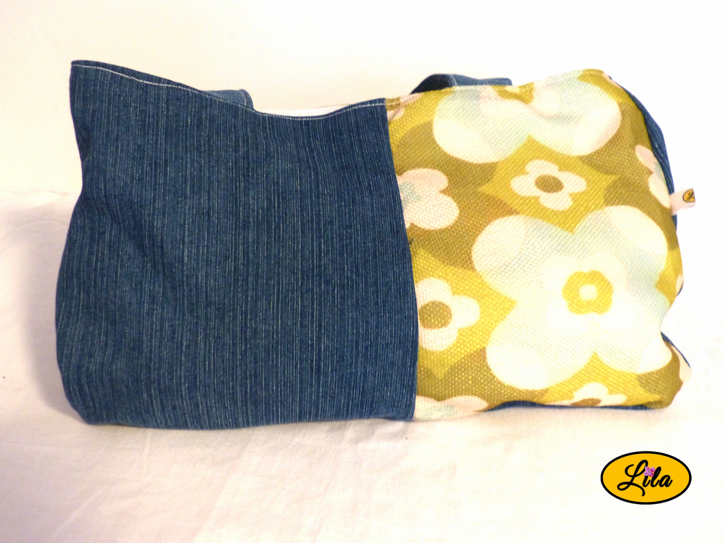 Sac à main en jeans et tissu vintage fleuri vert