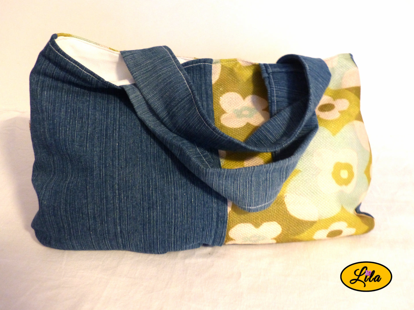 Sac à main en jeans et tissu vintage fleuri vert